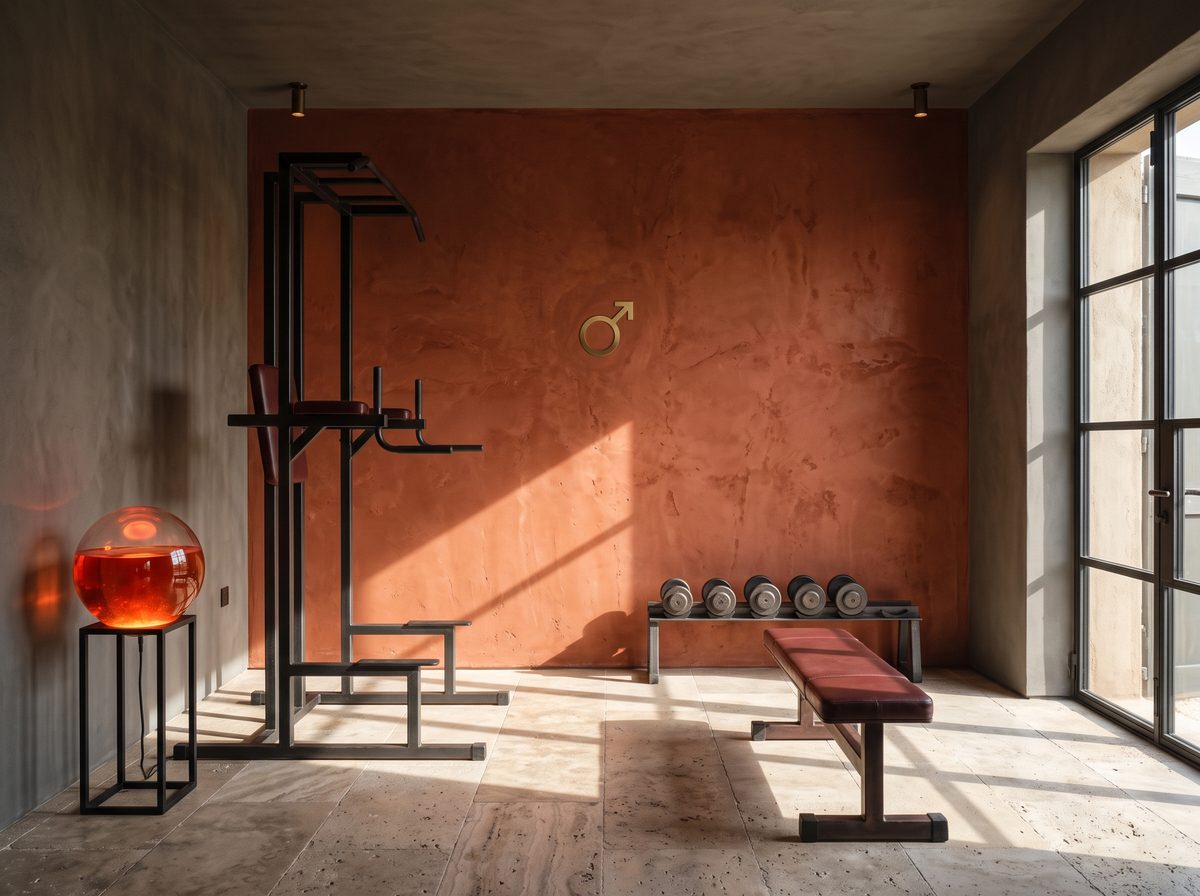 Mars-tuned gym in iron-red plaster